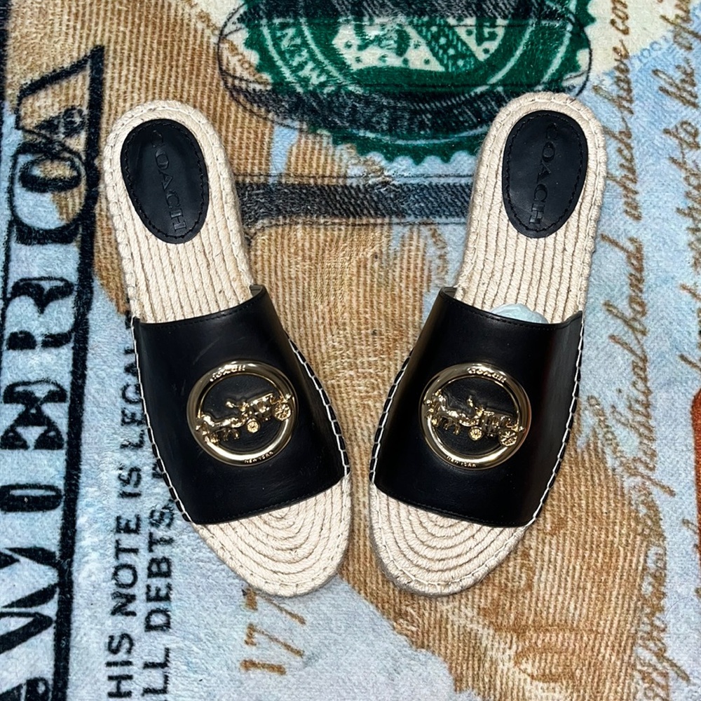 Coach Camille Black Leather Espadrilles 8
